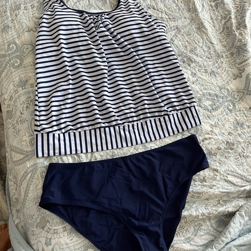 Navy and White Striped Women's Tankini with built in bra